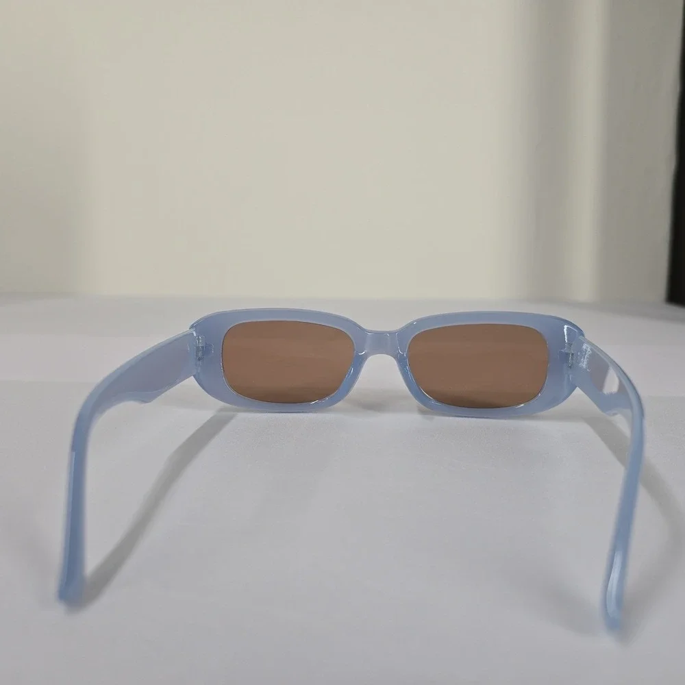 NEW Light Blue Rectangle Sunglasses Brown Lenses Trendy Fashion Eyewear - Picture 3 of 5